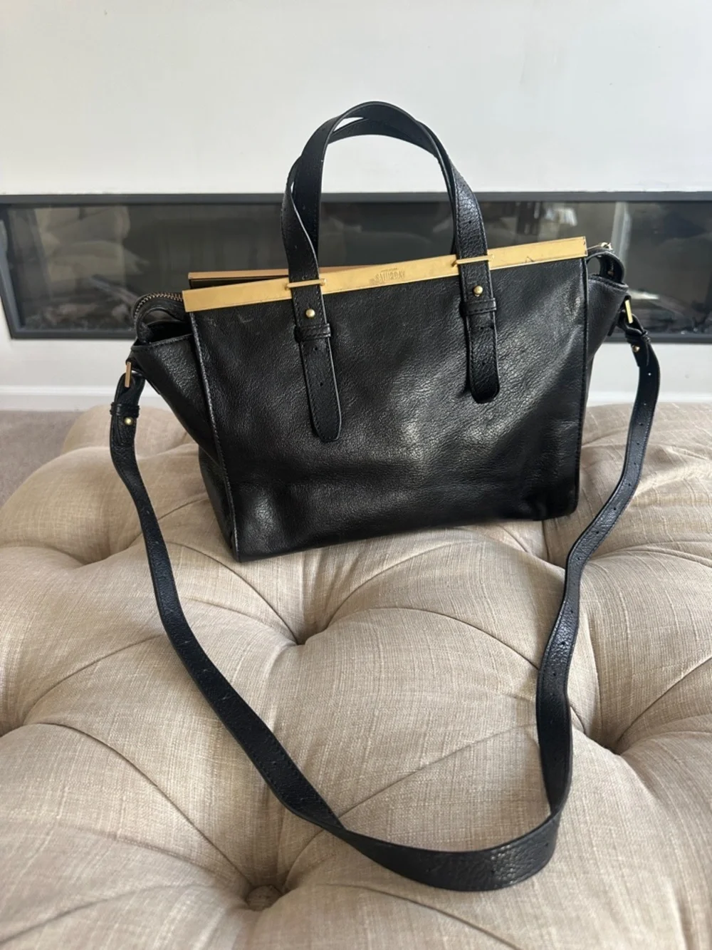 kate spade Black Leather Top-Handle Satchel with Gold Accent